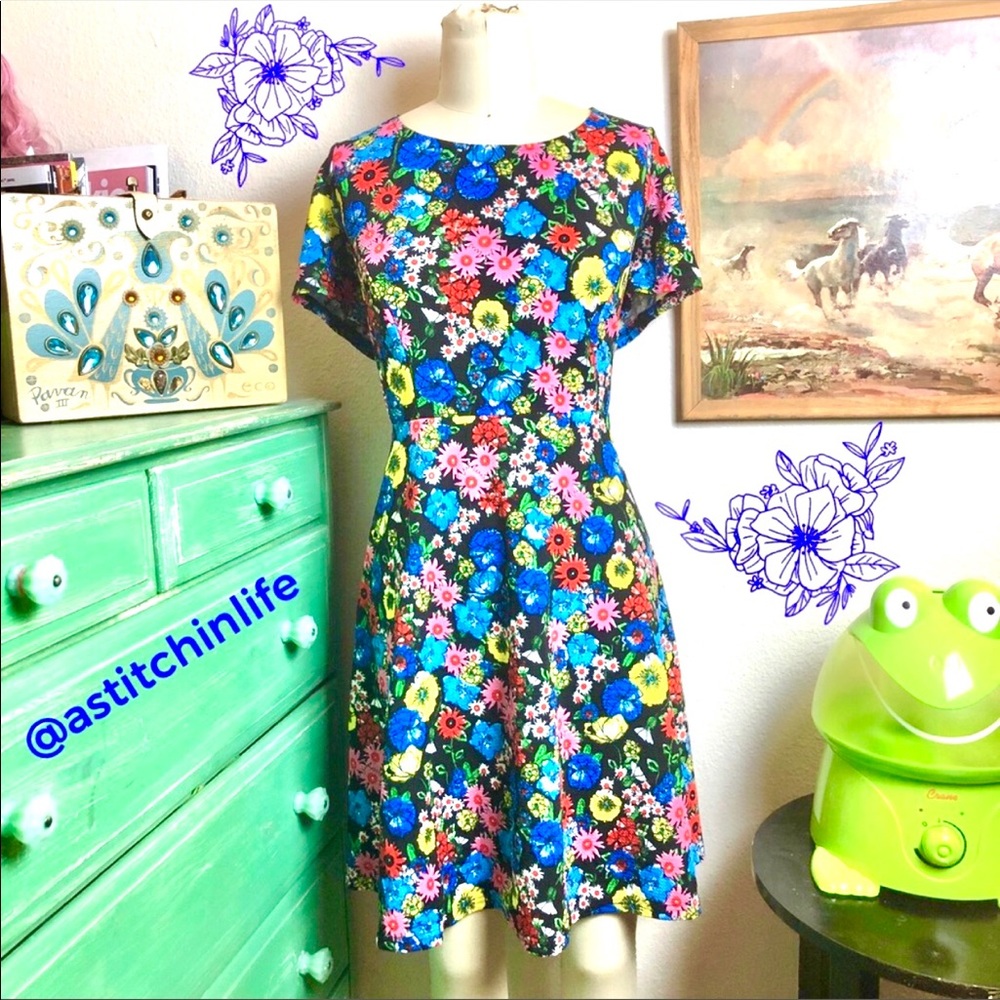 Label Be Bright Floral Skater Style Dress